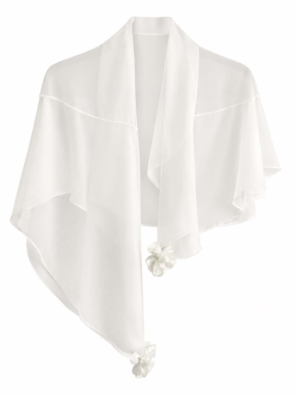 Vintage White Chiffon Shawl Wrap with Handmade Satin Flowers